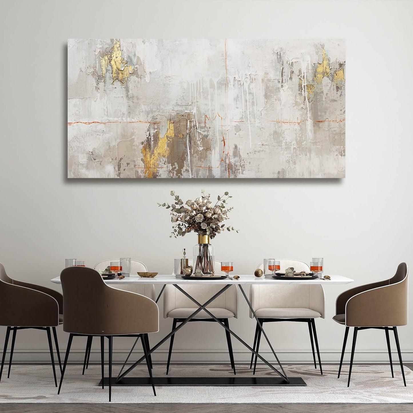 VAYIMDH White Abstract Artwork Home Decor Textured Wall Art for Office Master Bedroom Wall Decor Gold Painting for Walls 24x48 Inch Living Room Picture