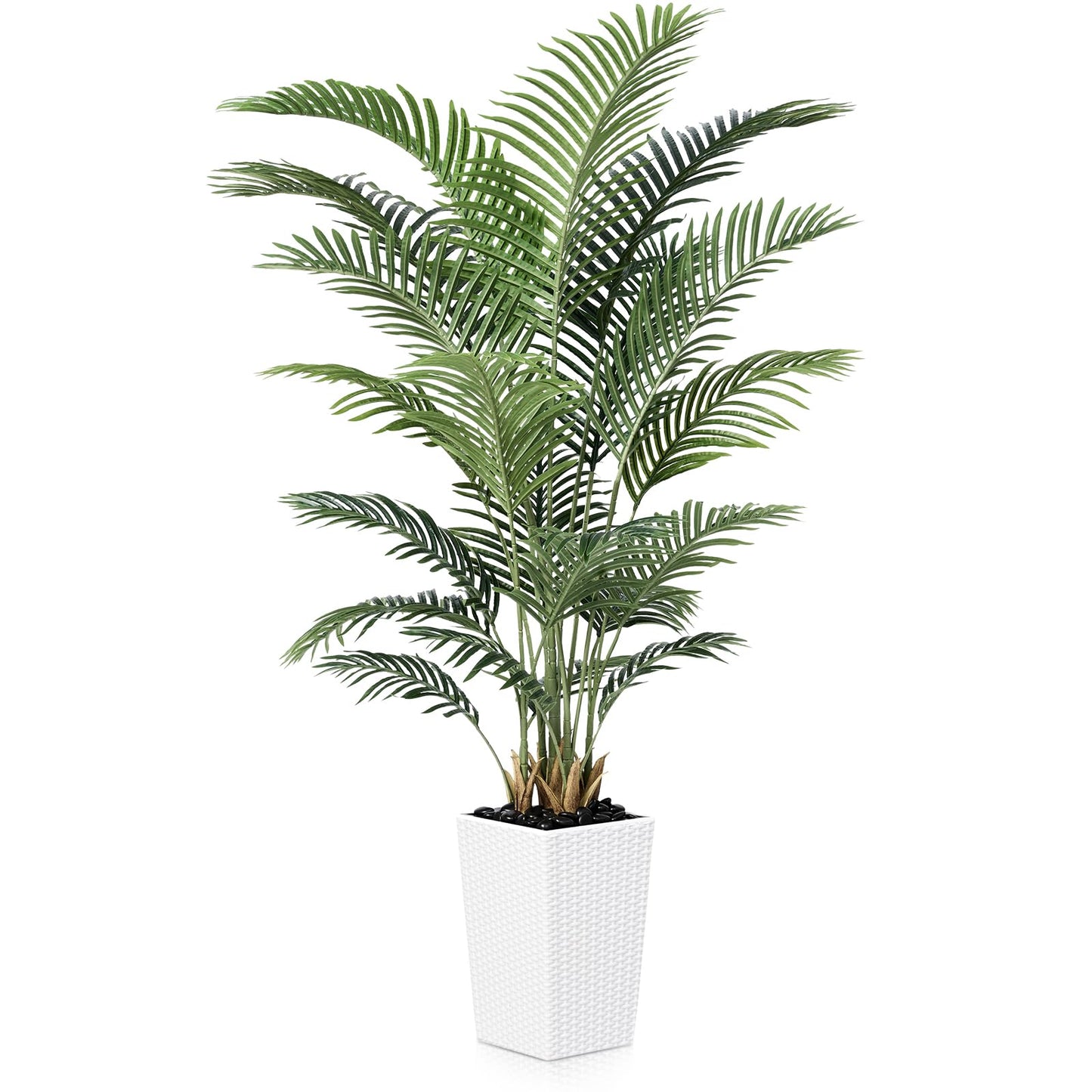 VeriNatural 6FT Artificial Palm Tree - Tall Fake Tree with White Taper Planter & Pebbles, UV Resistant for Indoor & Outdoor Decor - Large Potted Faux Plant for Living Room, Office, Home Decor,VN130