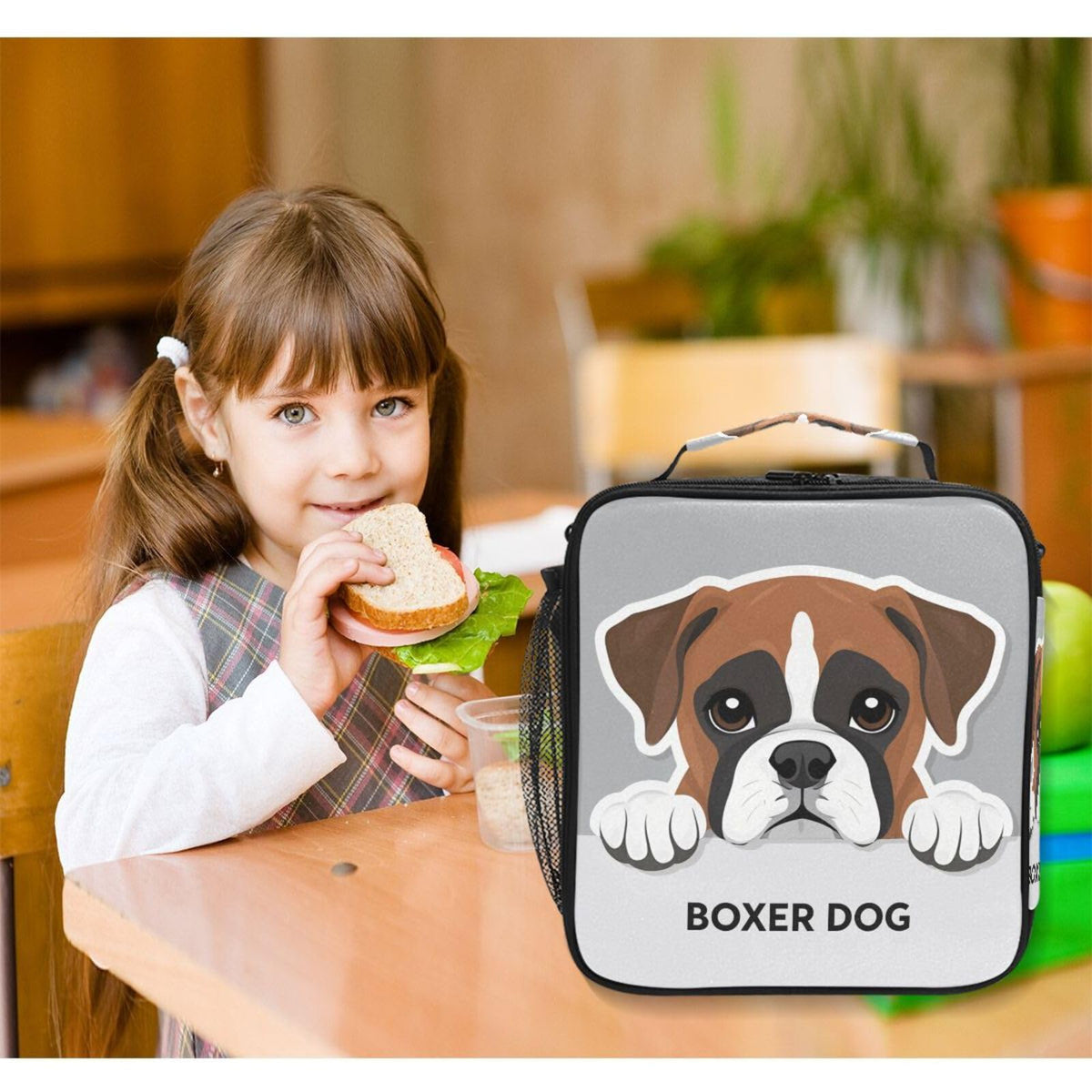 Pfrewn Dog Pattern Lunch Box Boxer Dog Insulated Lunch Bag Reusable Cooler Meal Prep Bags Lunch Tote with Shoulder Strap for School Kids Office Adult
