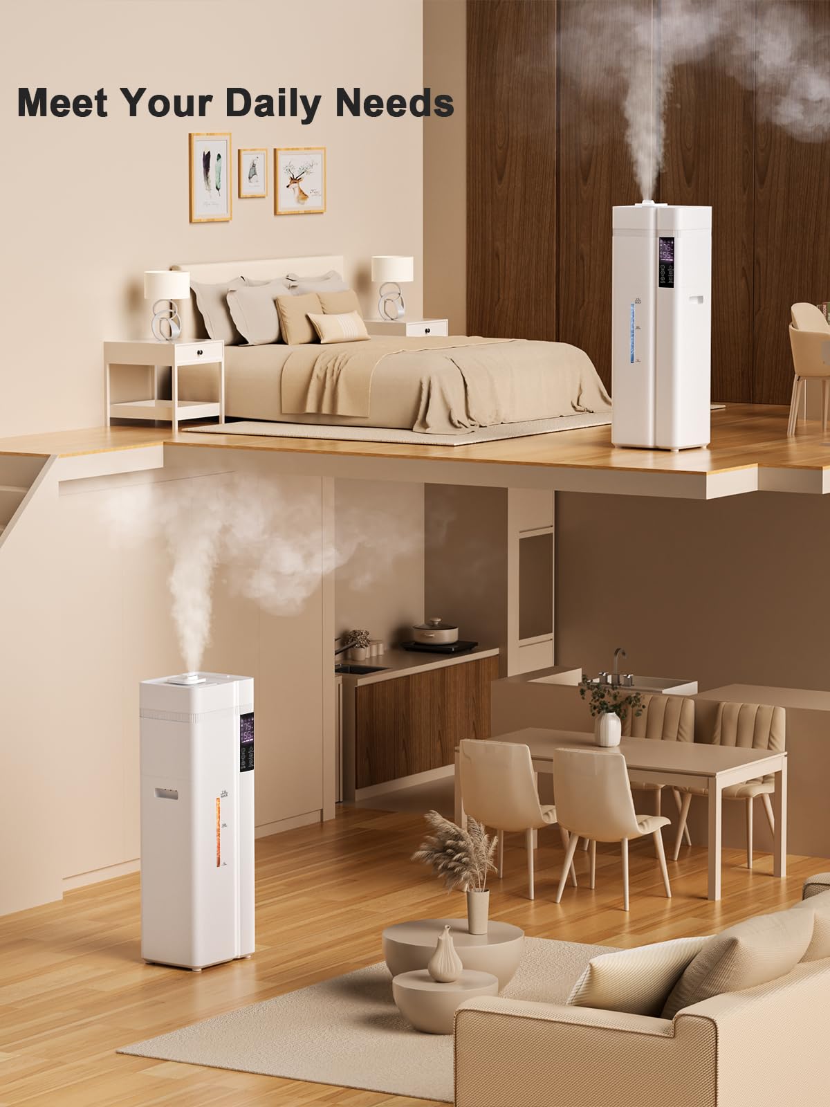 Zeova 13L/3.4Gal Humidifiers for Bedroom, Ultrasonic Warm & Cool Mist Humidifier Large Room, Covers 800ft², 72H Runtime, 24H Timer, 3 Mist Modes Top Fill Quiet Humidifiers for Home, Office, White