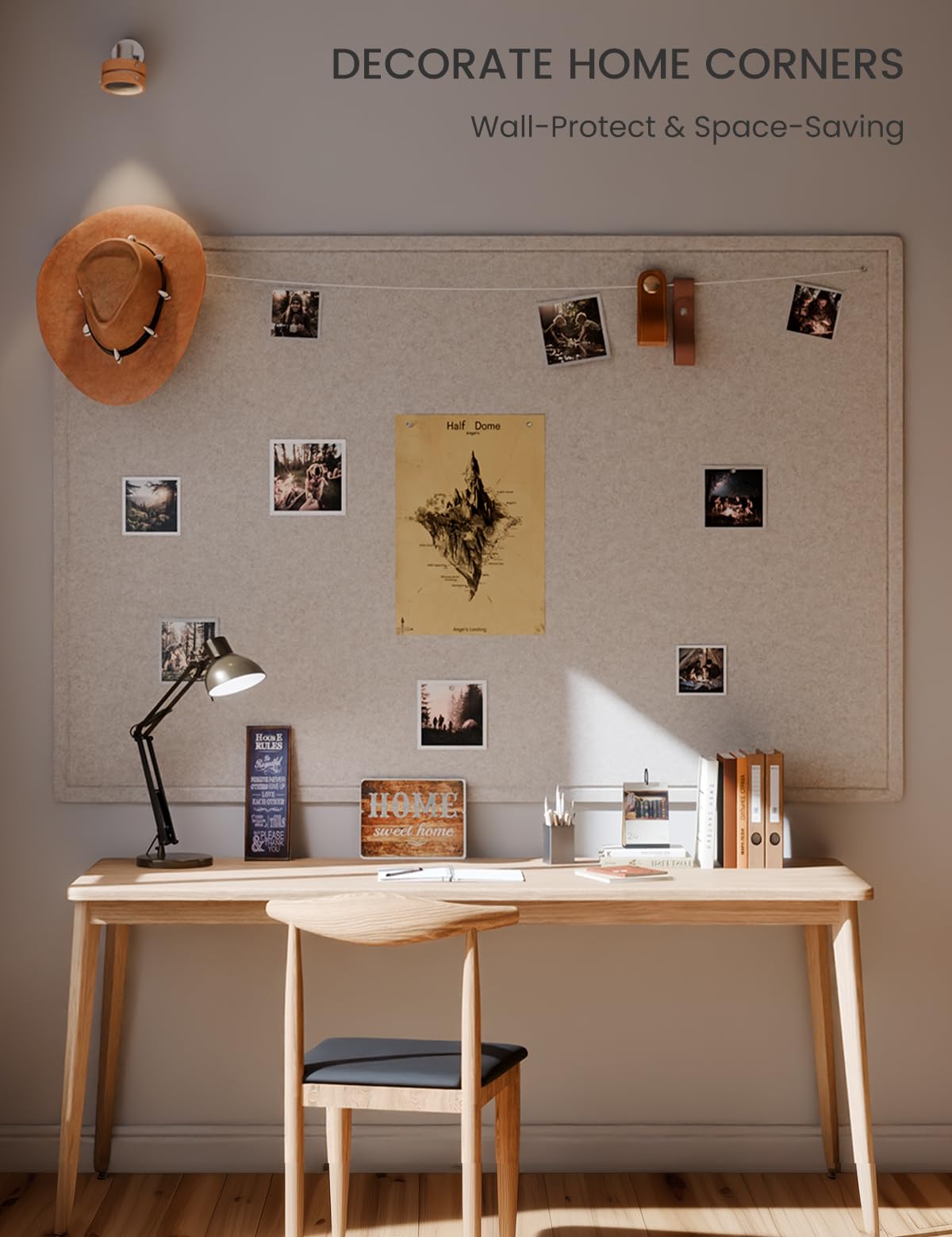 Fluxynara Large Bulletin Board, 70.8" x 47.2" Cork Board Alternative with 48 Safe Removable Adhesive Tabs, Foldable Felt Pin Board for Home Office, Classroom, Bedroom,Entryway for Walls—Oatmeal