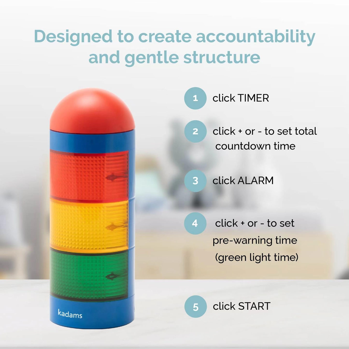 KADAMS Visual Timer for Kids with Audio Pre-Alarm - Traffic Light Alarm for Kids Toddler Teachers Classroom Home Time Management Tool 24hr Countdown Pause Memory Function
