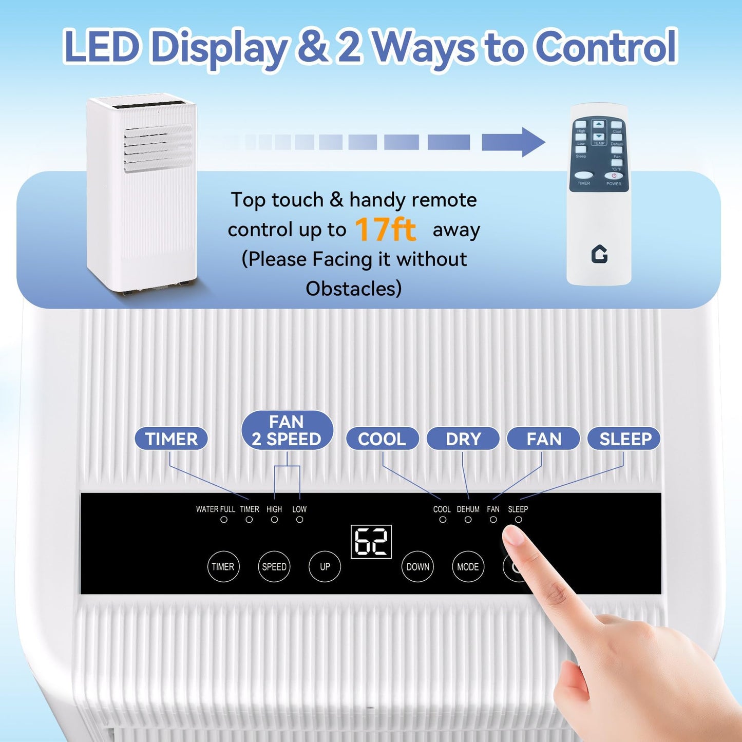 10000 BTU Portable Air Conditioners, 3 in 1 Portable AC with Cool, Dry, Fan Modes, Quiet Air Conditioners Cools Room up to 560 sq.ft, LED Display, Remote & 24H Timer, for Bedroom/Dorms/Apartments