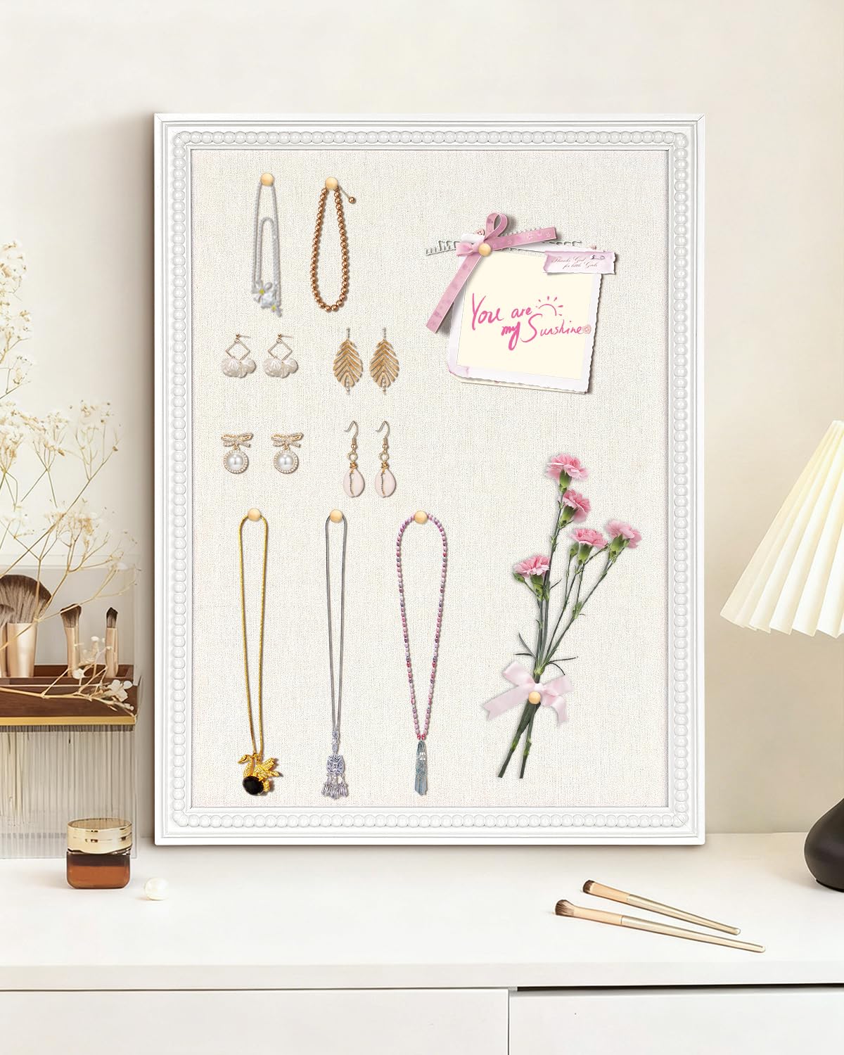 Framed Linen Bulletin Board - 18 x 24 inches Fabric Organizer Pinboard for Wall, Picture Display Vision Board, Cutecore Room Decor - Natural Linen with White Frame