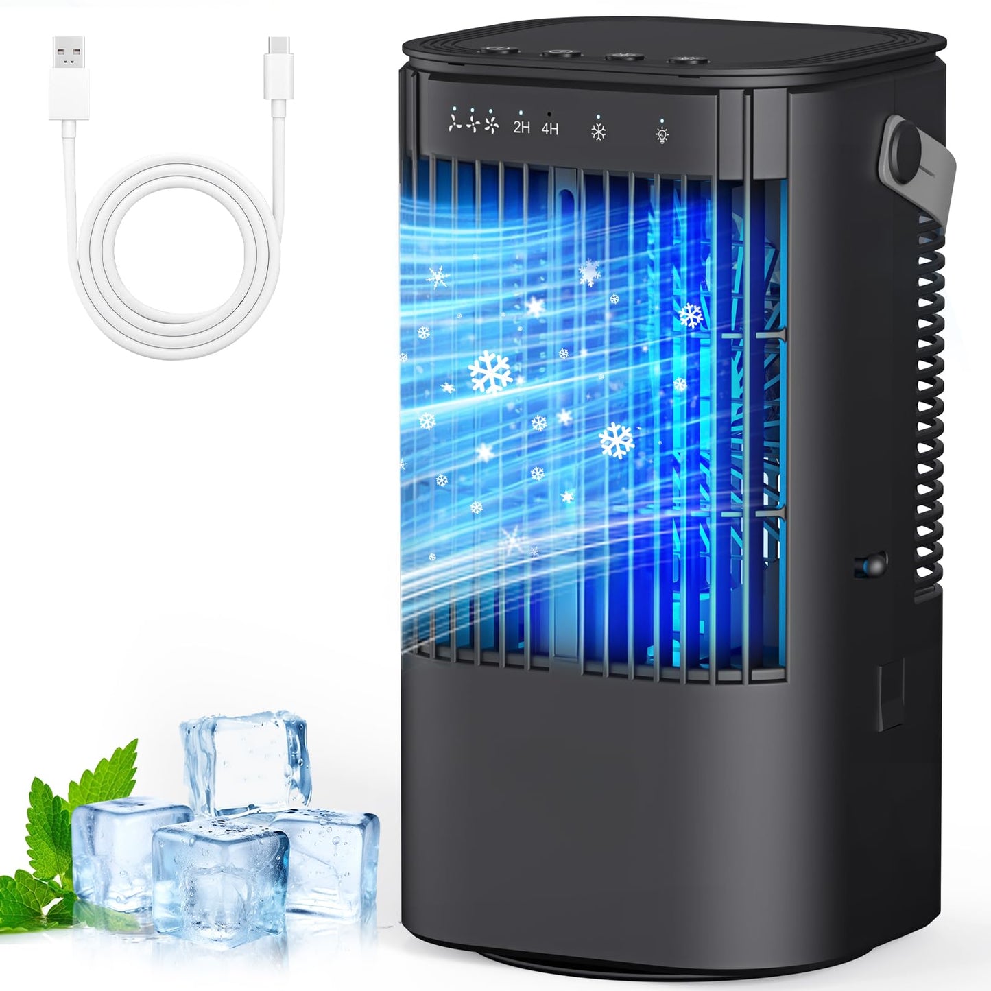 Portable Air Conditioners, 4-in-1 Mini Small Air Conditioner Evaporative Air Cooler Fan with 1000ml Water Tank, 3 Speeds & 7 LED Lights, Personal Mini AC with Timer for Bedroom, Desktop, Home, Office