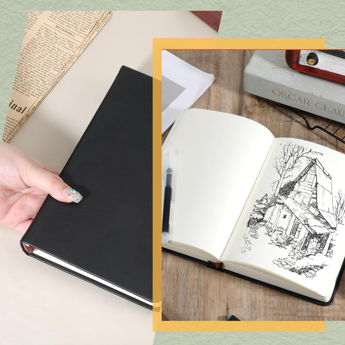 IMengjbang 660 Pages A5 Thick Sketchbook, 80GSM 5.7 x 8.25 inches Blank Smooth Notebook Soft Faux Leather Cover Journal for Drawing Book Memo Writing Sketch Pad Diary Notebook