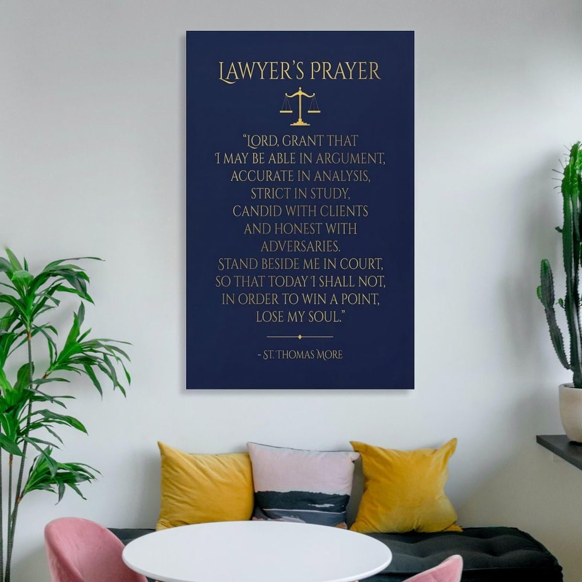 Prayer Quote For Lawyers Scales Of Justice Saint Thomas More Navy Canvas Printing Wall Art Print Decor Poster Scandinavian Bohemian for Attorney Office Courtroom Living Room Bedroom 12x18inch(30x45cm)
