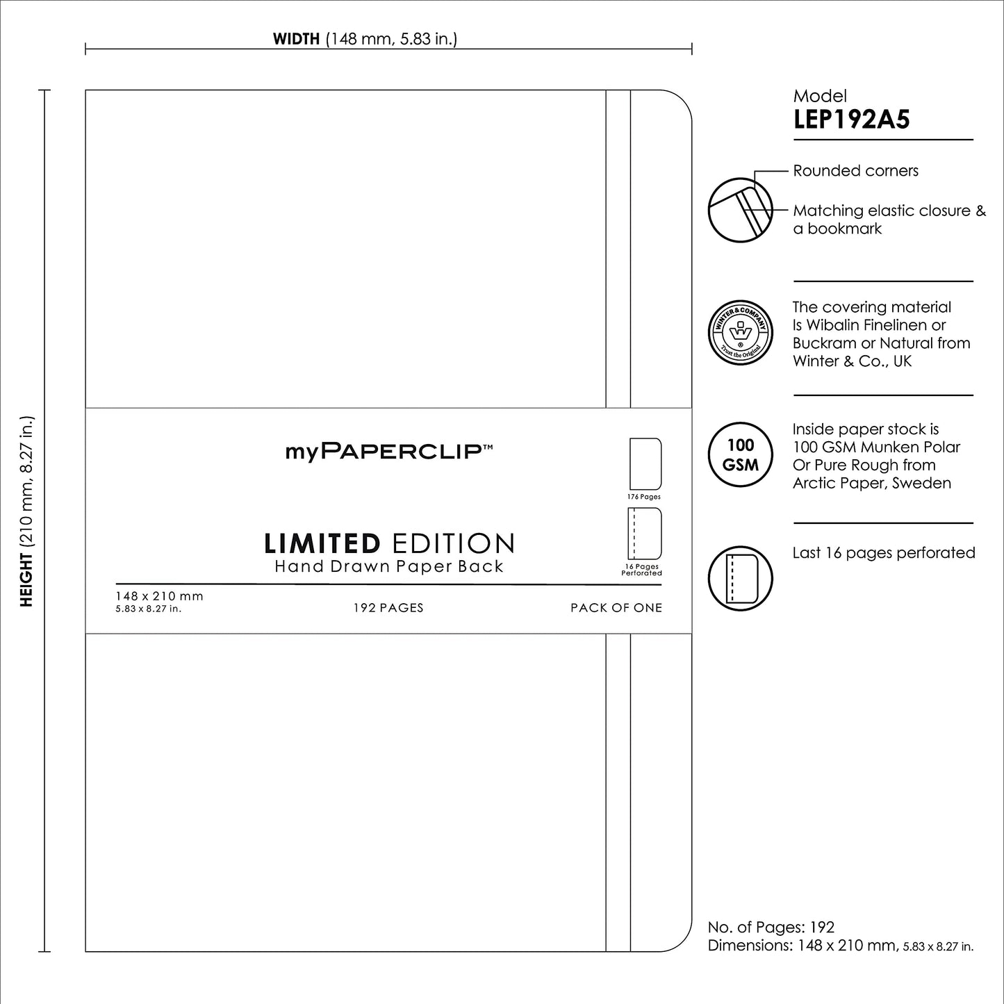 myPAPERCLIP Limited Edition A5 Plain Notebook | 192 Pages, 100 GSM, Soft Cover, A5 (5.83 × 8.27 in) | Flat Lay | Bookmark & Elastic Closure | Aubergine