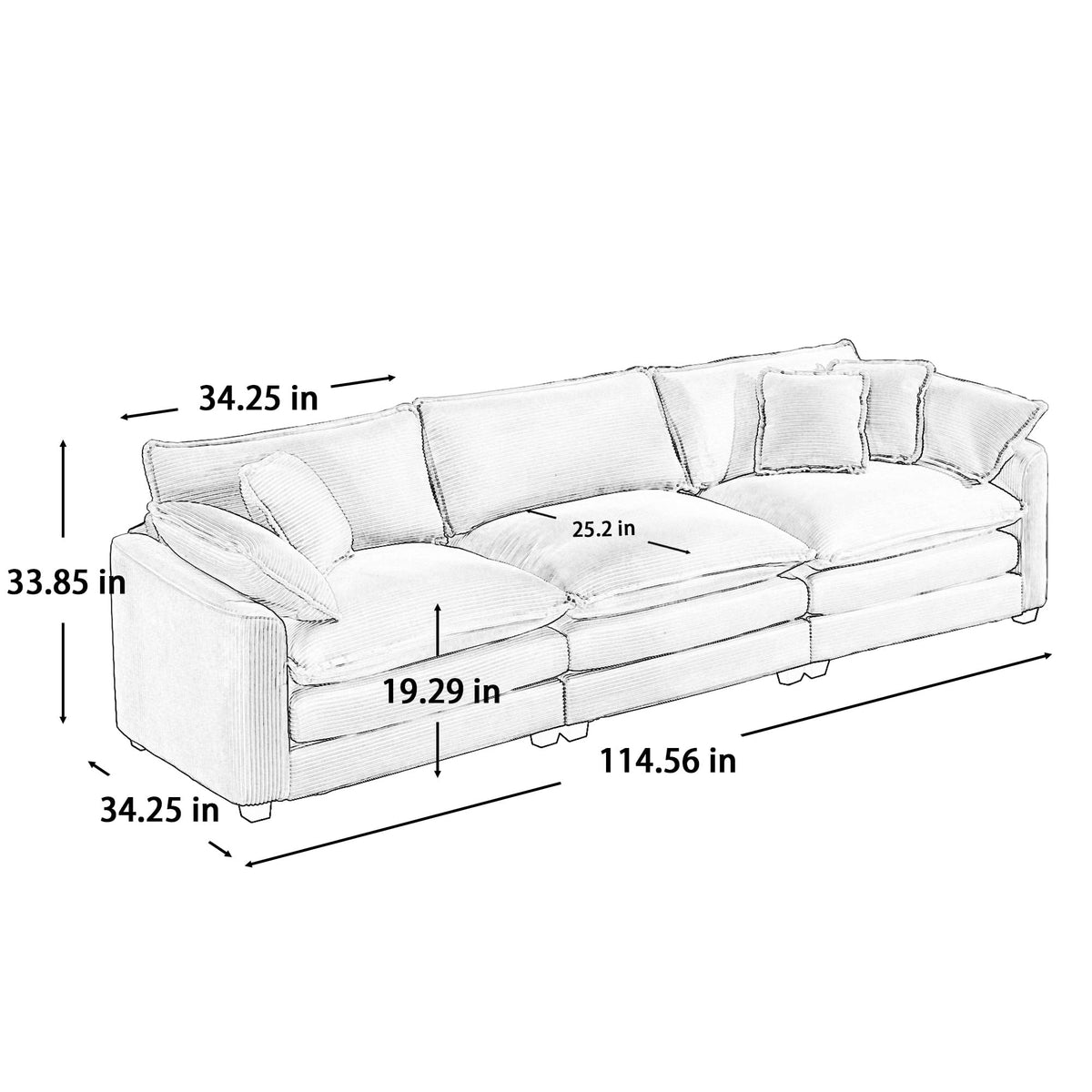KEIKI 3-Piece Sofa Set with 1 Oversized Corduroy 3-Seater Sofa & 1 Loveseat & 1 Single Sofa, Upholstered 6-Seater Couch Set with 10 Pillow, High-Density Foam Cushions, for Living Room, Green