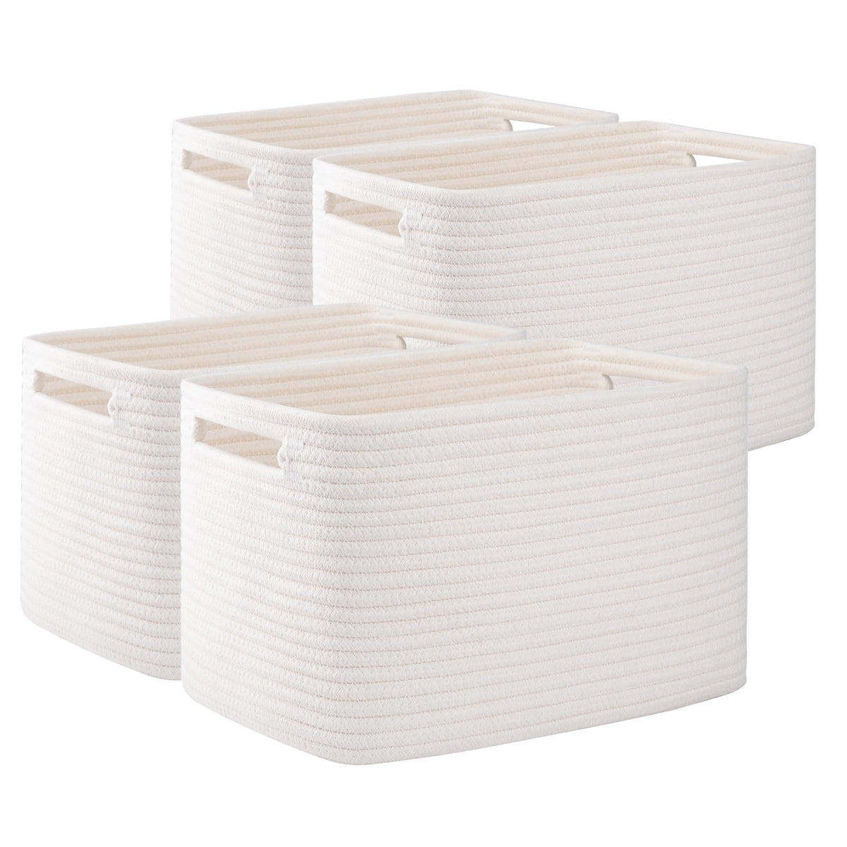 OIAHOMY 4 Pack Storage Baskets for Organizing, Cube Storage Bins for Shelves, Rectangle Storage Baskets With Handles, Woven Baskets for Storage, 16''Lx12''Wx8''H, White