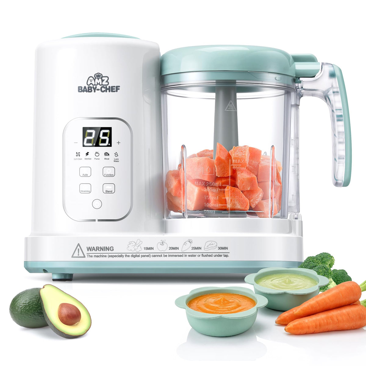 Baby Food Maker Pro Steamer Blender: 4 in 1 Auto Steam Blend and Puree Maker with Self-Clean for Healthy Baby and Toddler Meal Prep - BPA-Free White+Green