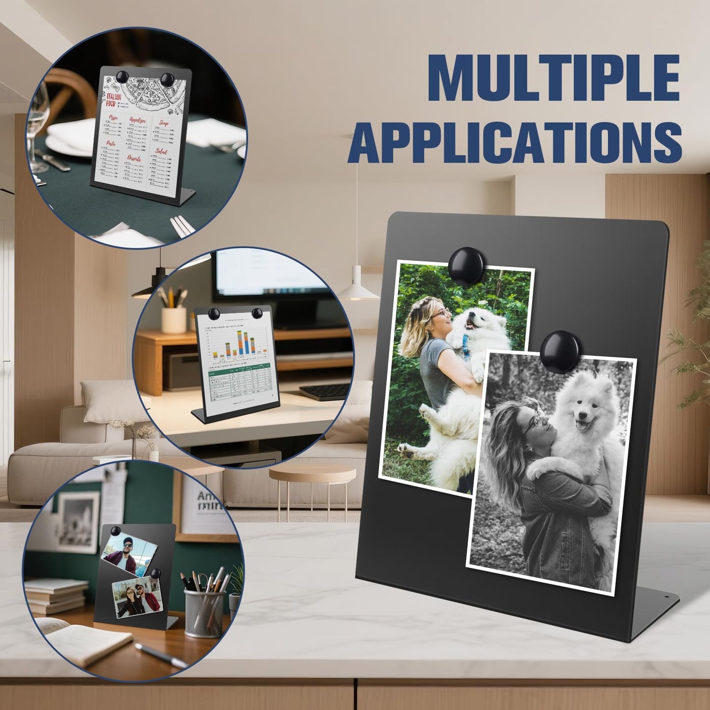 2 Pcs Large Magnetic Bulletin Board with Stand, 12x10inch Metal Magnet Display Board, Tabletop Memo Board, Memo Display Easel Stand with 4 Magnets for Home School Office