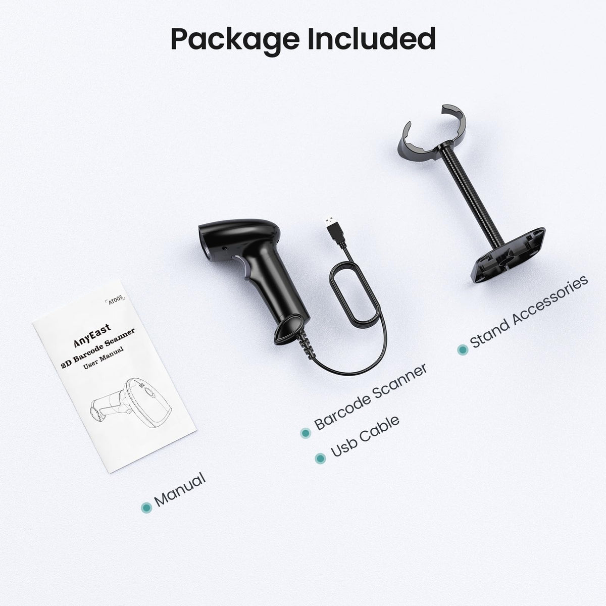 2D 1D Barcode Scanner : USB Wired Inventory QR Scanner with Stand for Computer POS MAC with Automatic Scanning, Handheld CMOS Image Bar Code Reader for Warehouse Library Supermarket