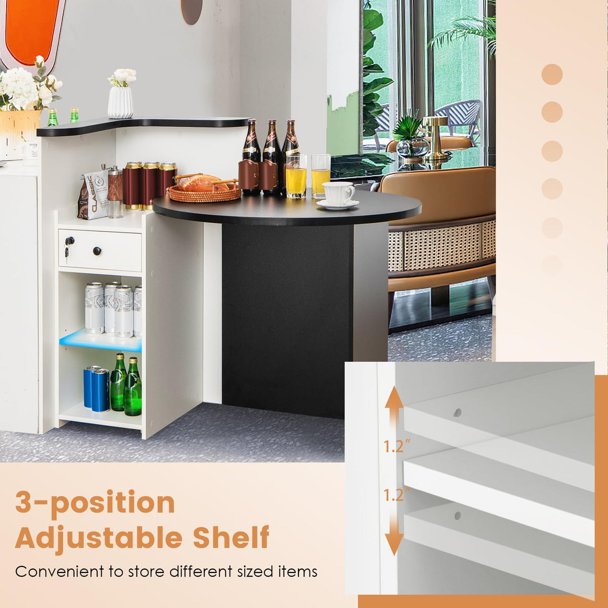 Tangkula Reception Desk, Front Counter Desk with Lockable Drawer & Adjustable Shelf, Oval Desktop, Retail Counter for Checkout, Computer Workstation for Salon Lobby Office, Home Office Desk
