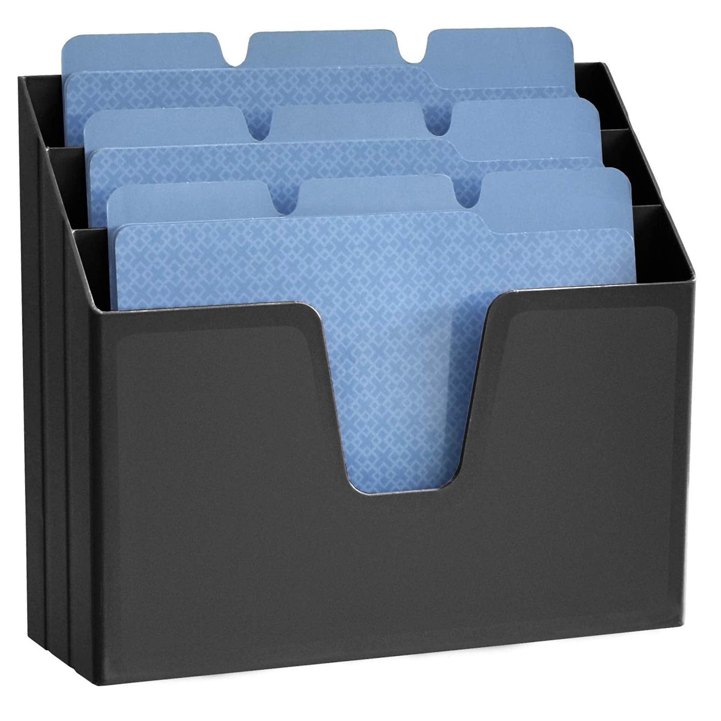 Acrimet Horizontal Triple File Folder Holder Organizer, Open Top Desktop Document Sorter for Letter Size Papers & Folders, Plastic (Black)