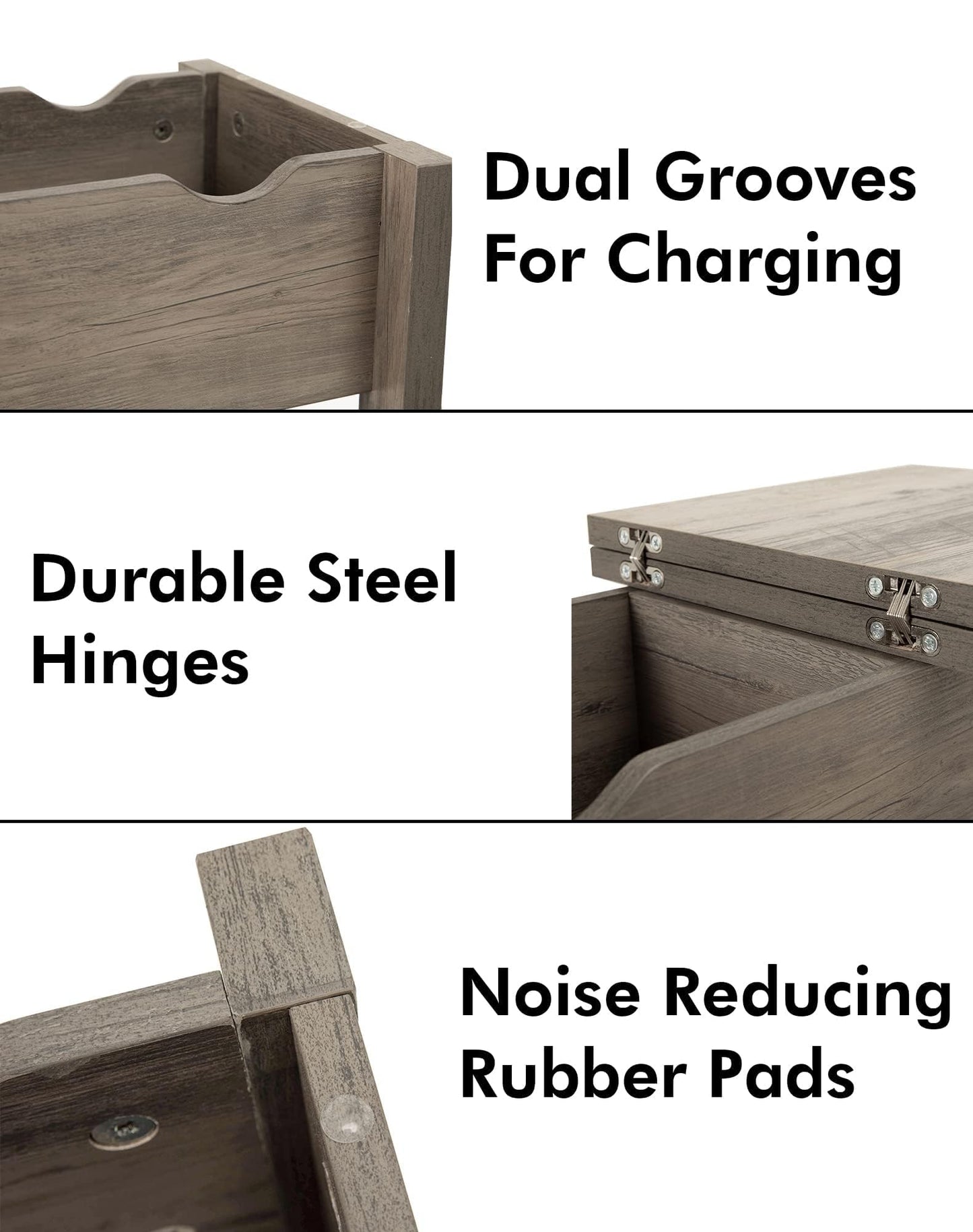 Awescuti Narrow End Table with Charging Station - Farmhouse Slim Side Table Set of 2, w/USB Ports Power Outlets, Nightstand w/Flip Top Storage Drawer, for Small Spaces Living Room Bedroom, Gray