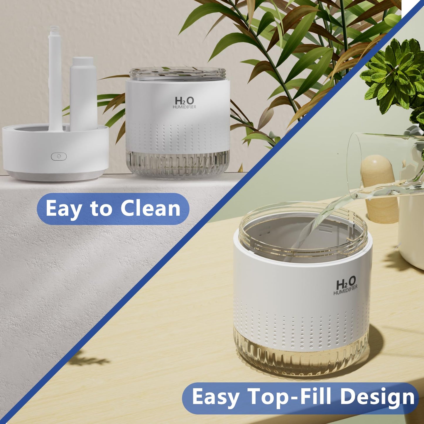 SZO Portable Mini Humidifier, 500ML USB Personal Cool Mist Humidifiers for Bedroom Office Travel Desk, Whisper Quiet 20dB with 2 Mist Modes & Auto Shut-Off, Small Desktop Humidifier (White)