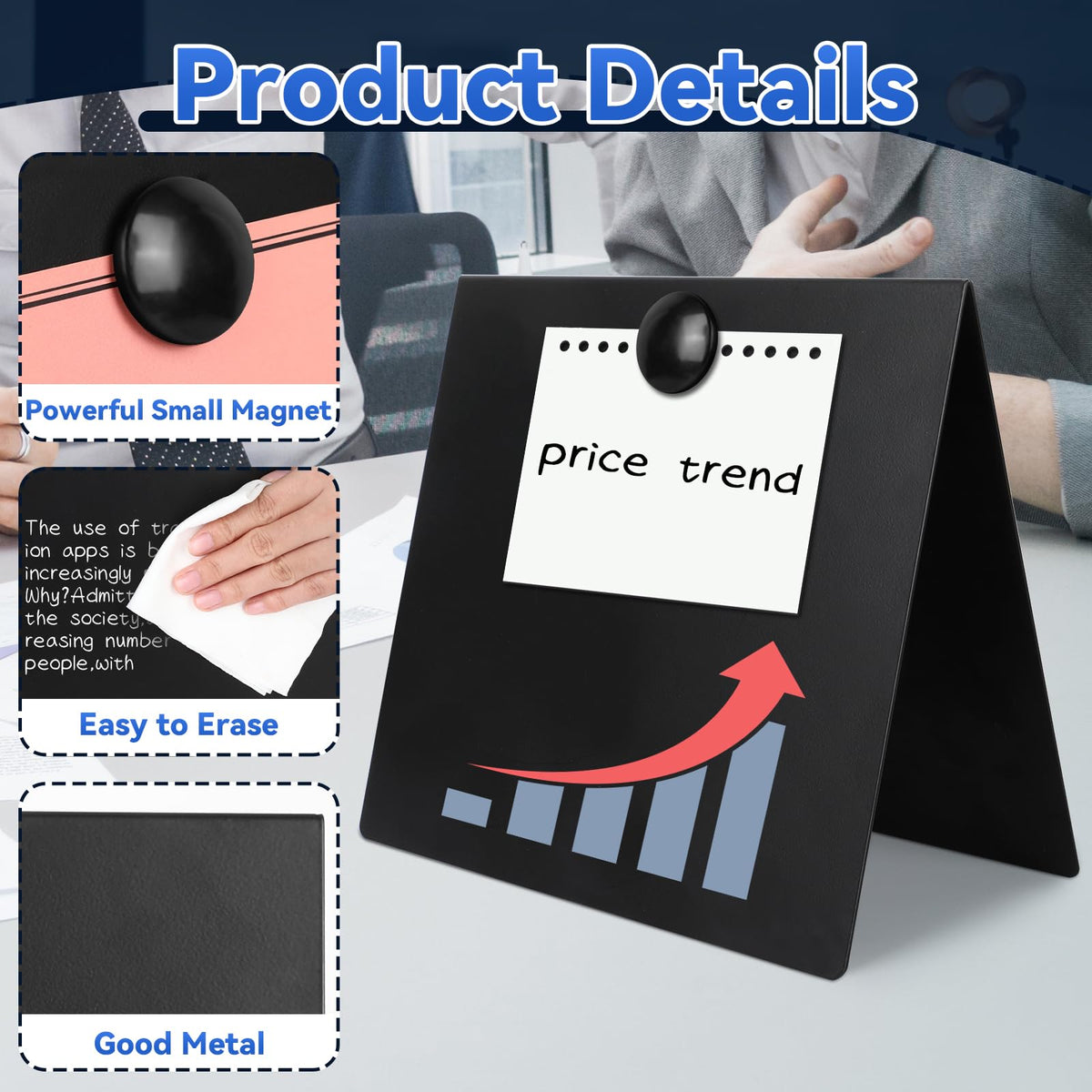 2 Pcs 8x8inch Magnetic Bulletin Board with 4 Magnets, Metal Magnet Display Board, Tabletop Memo Board, Memo Display Easel Stand for Home Kitchen School Office