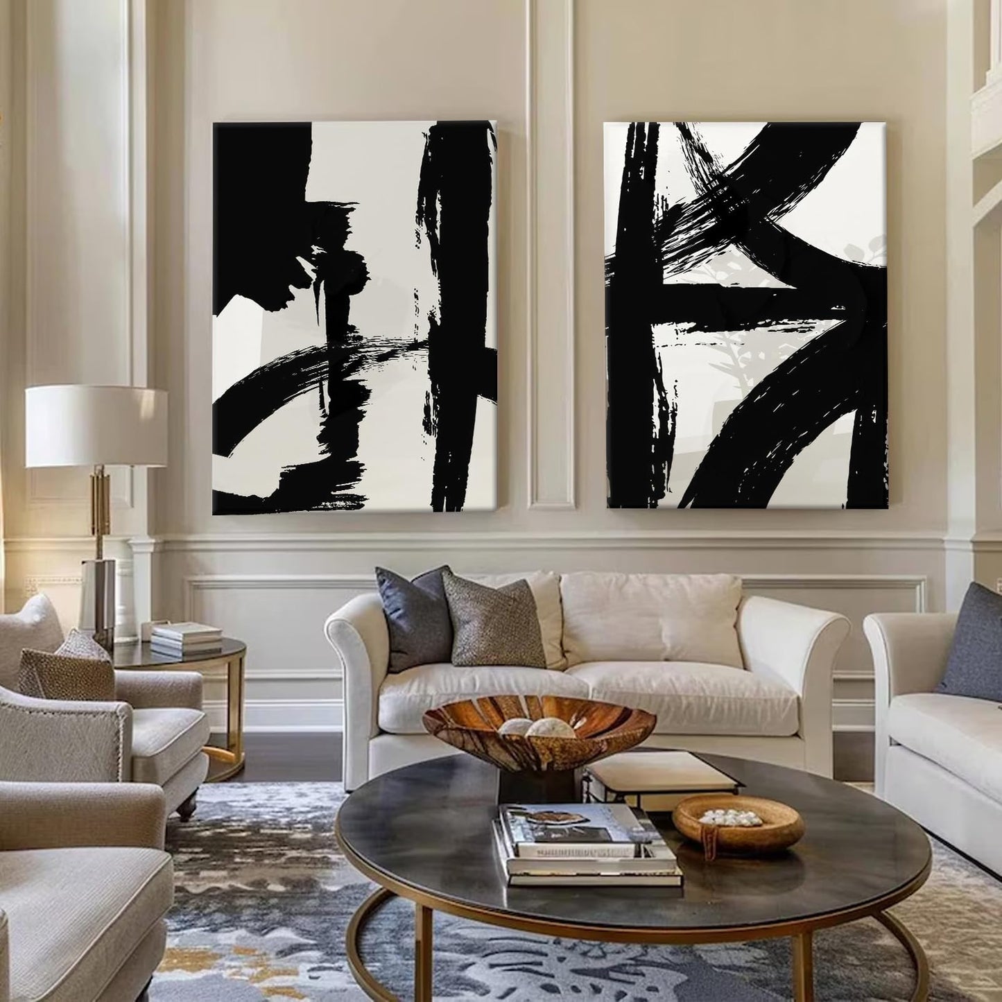 Black and White Brush Stroke Canvas Wall Art Modern Abstract Minimalist Ink Line Painting Picture Mid Century Geometric Prints Poster Retro Graffiti Artwork for Office Home Decor 12x16in