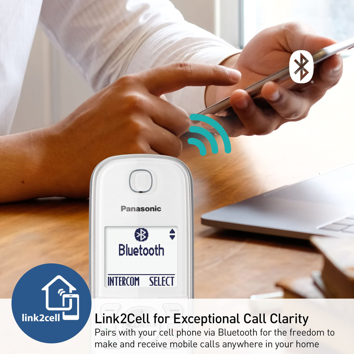 Panasonic Cordless Phone with Answering Machine, Link2Cell Bluetooth Home Phones, Voice Assistant and Advanced Call Blocking, Expandable System with 3 Handsets - KX-TGD863W (White)
