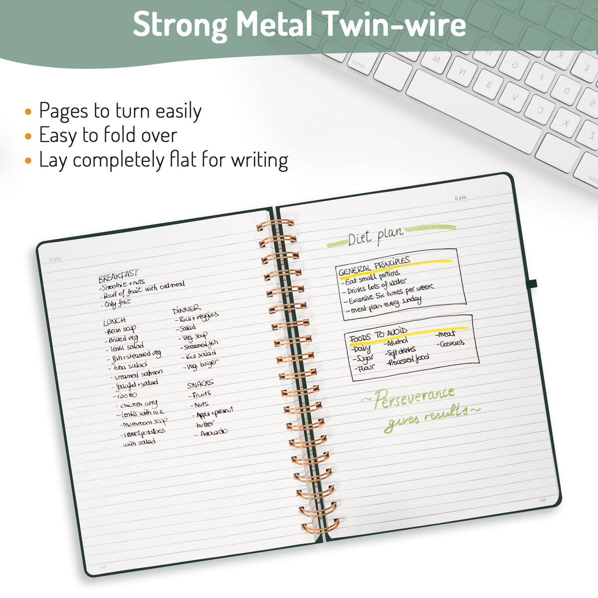 Forvencer Lined Spiral Journal Notebook with 300 Numbered Pages, B5 College Ruled Thick Journals for Writing with 100GSM Paper, Hardcover Notebooks with Contents for Work, School, Women, Men, Dark