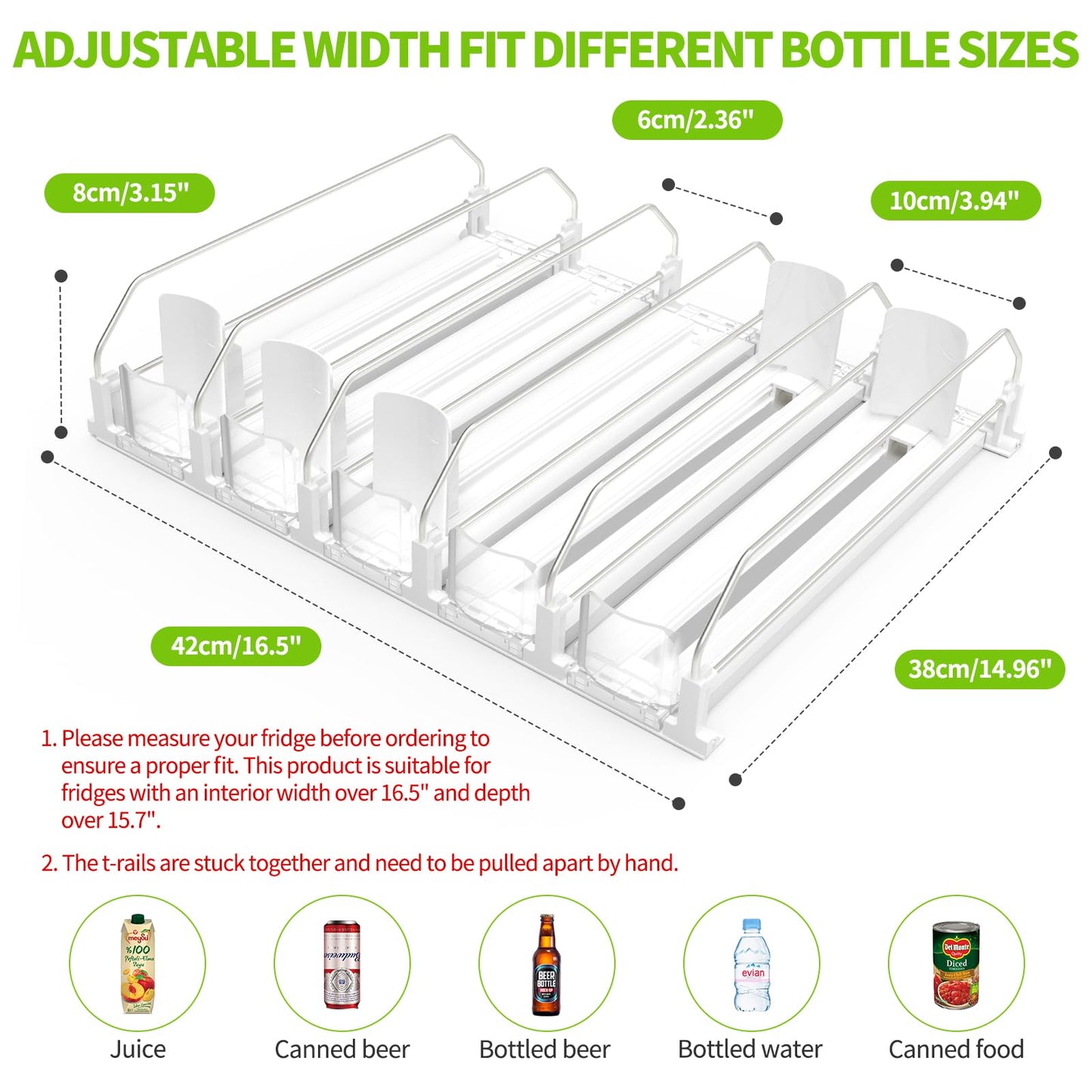 Drink Organizer for Fridge, Soda Can Dispenser for Refrigerator, Automatic Drink Dispenser for Fridge Holds up to 25 Cans, 5 Row