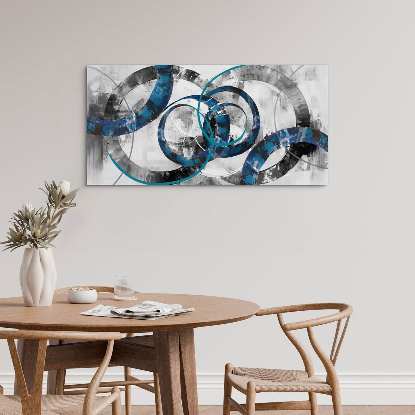 XLSJERST Large Wall Art for Living Room – Blue Abstract Canvas Artwork Designed Elegant and Minimalist Style Perfect for Bedrooms Offices and Modern Home Decoration
