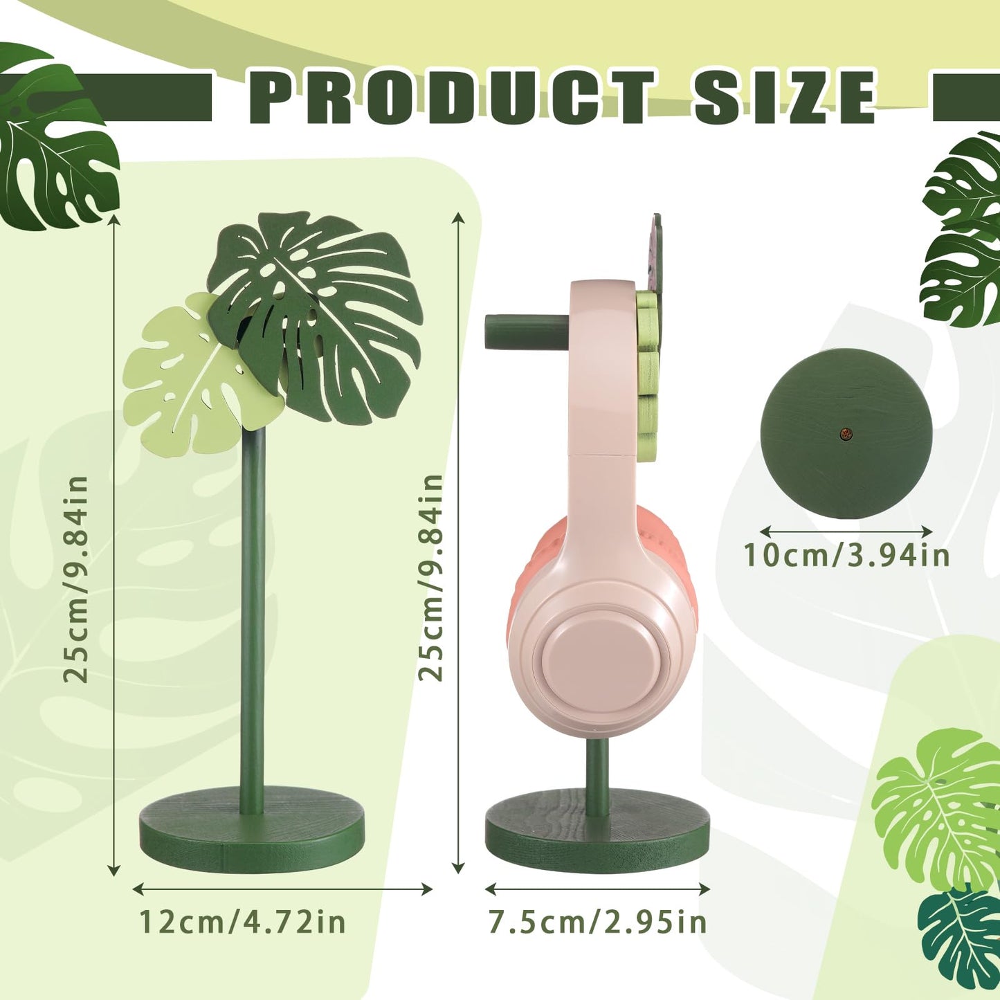 Yookeer Monstera Headphone Stand Cute Headphone Stand Decorative Palm Leaves Wood Desk Decor for Gamer Room Office Desk Gaming Gifts for Girlfriend Office Worker