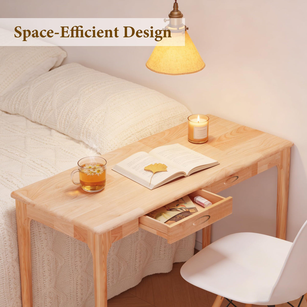 SHILAIYUNZ 47" Real Solid Wood Desk with Drawers, Space-Saving Home Office Writing Wooden Desk, Gaming & Computer Desk for Bedroom, Work Study Table for Small Space, Easy Assembly(Beech,47Inch)