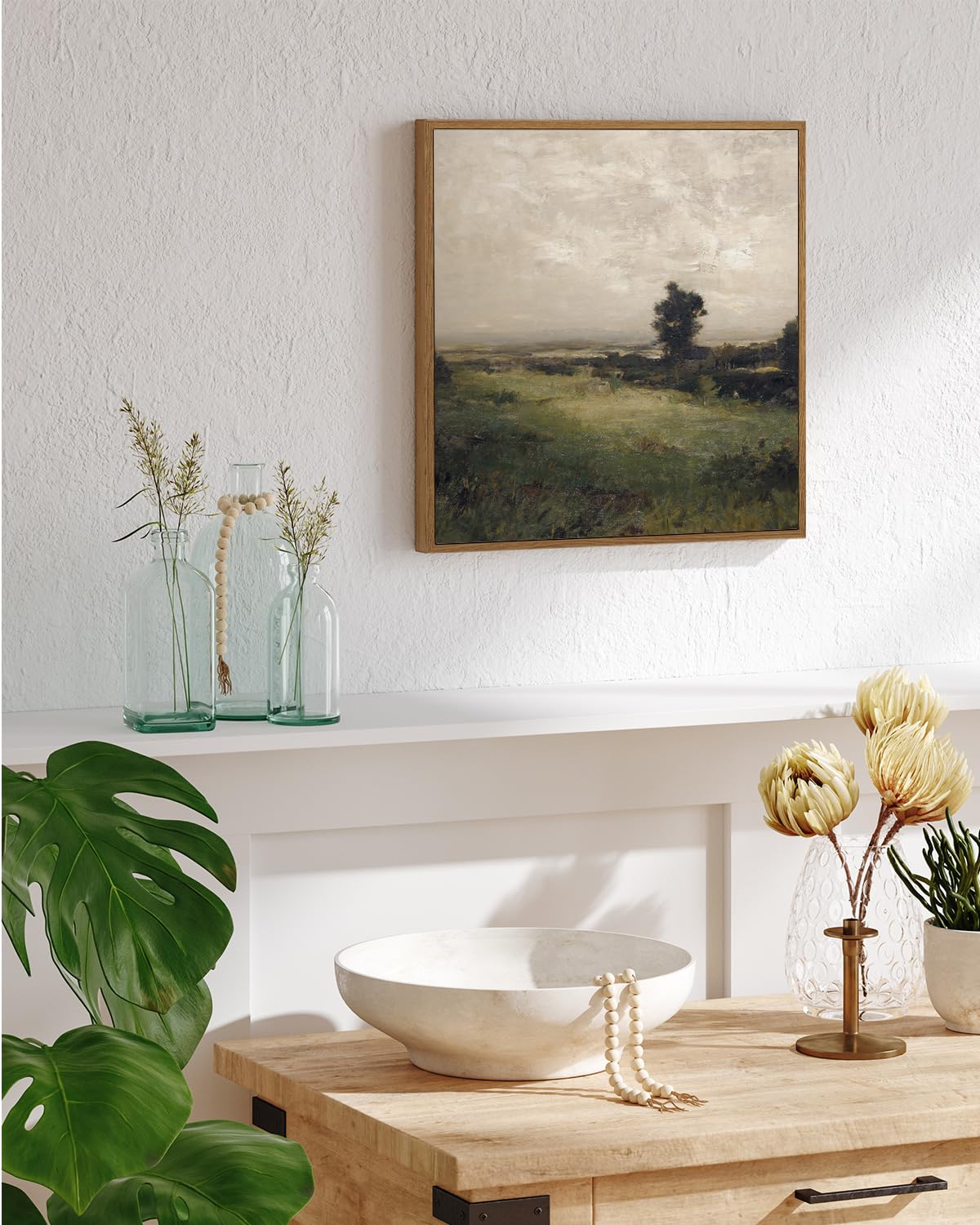 InSimSea Square Framed Canvas Wall Art, Landscape Room Decor Classical Scenery Vast Valley Grassland Oil Paintings Canvas Art Wall Decor, Home Decor for Living Room, Bedroom, Office 12"x12"