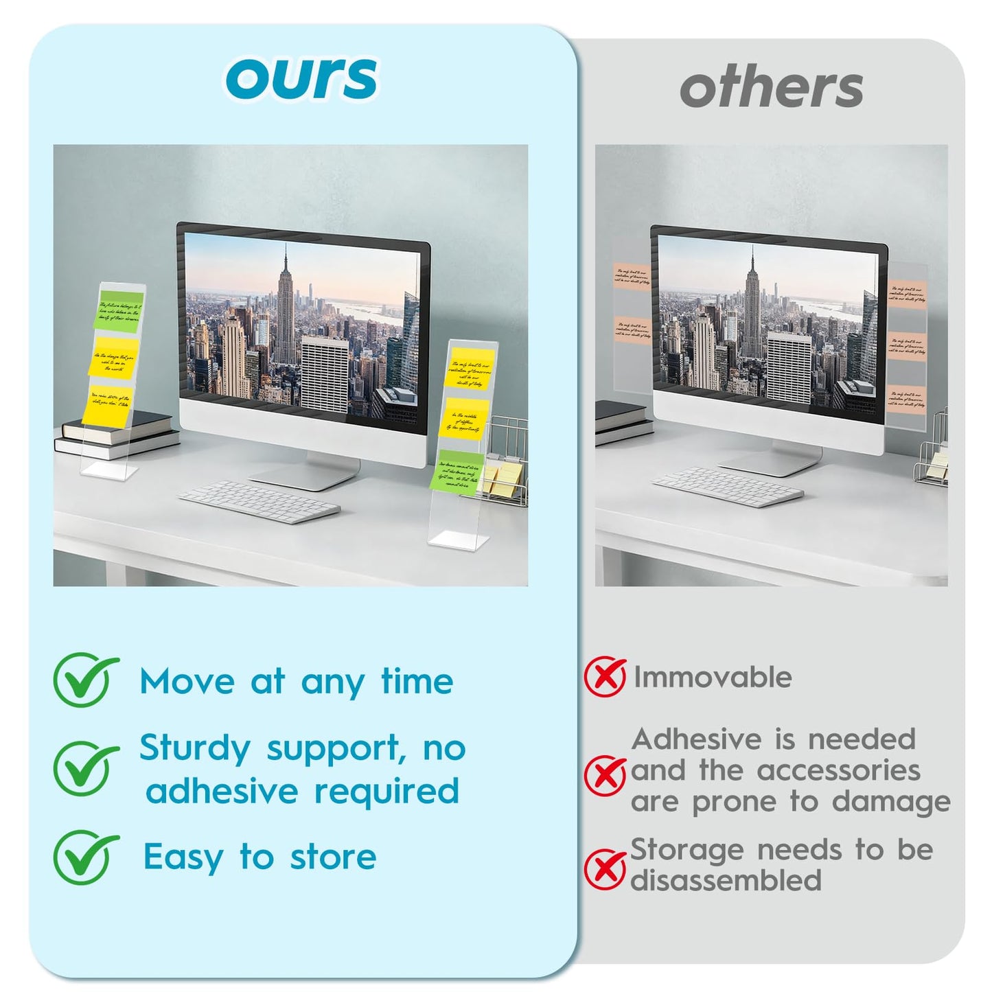 4 Pcs Multifunction Computer Monitor Memo Board, Clear Acrylic Monitor Sticky Note Holder for Office Home Desktop,Office Desk Accessories
