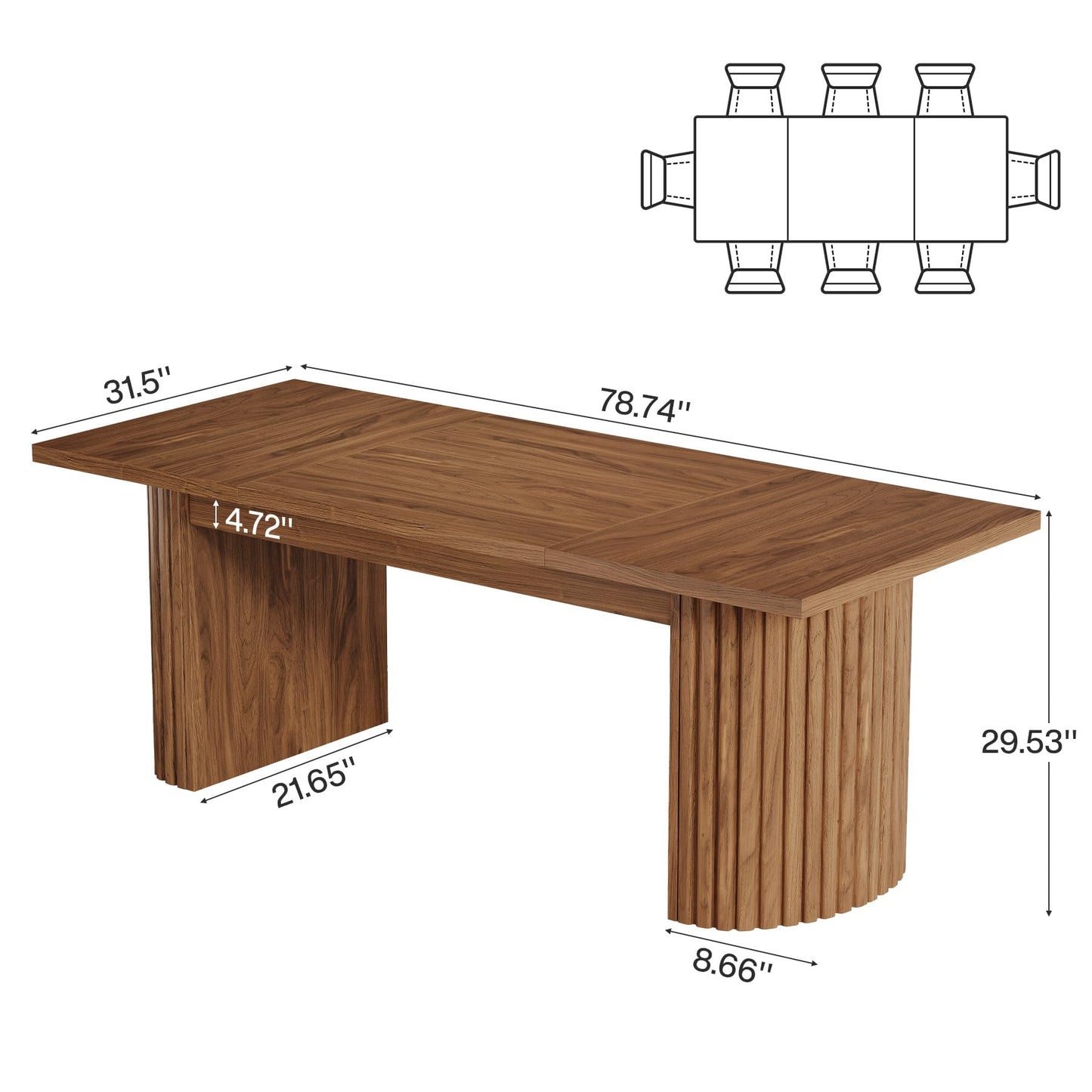 Tribesigns 78.7" Conference Table for 6-8 People, 6.56 ft Large Rectangle Meeting Table with Double Pedestal, Farmhouse Seminar Table Boardroom Desk for Office Meeting Conference Room, Walnut