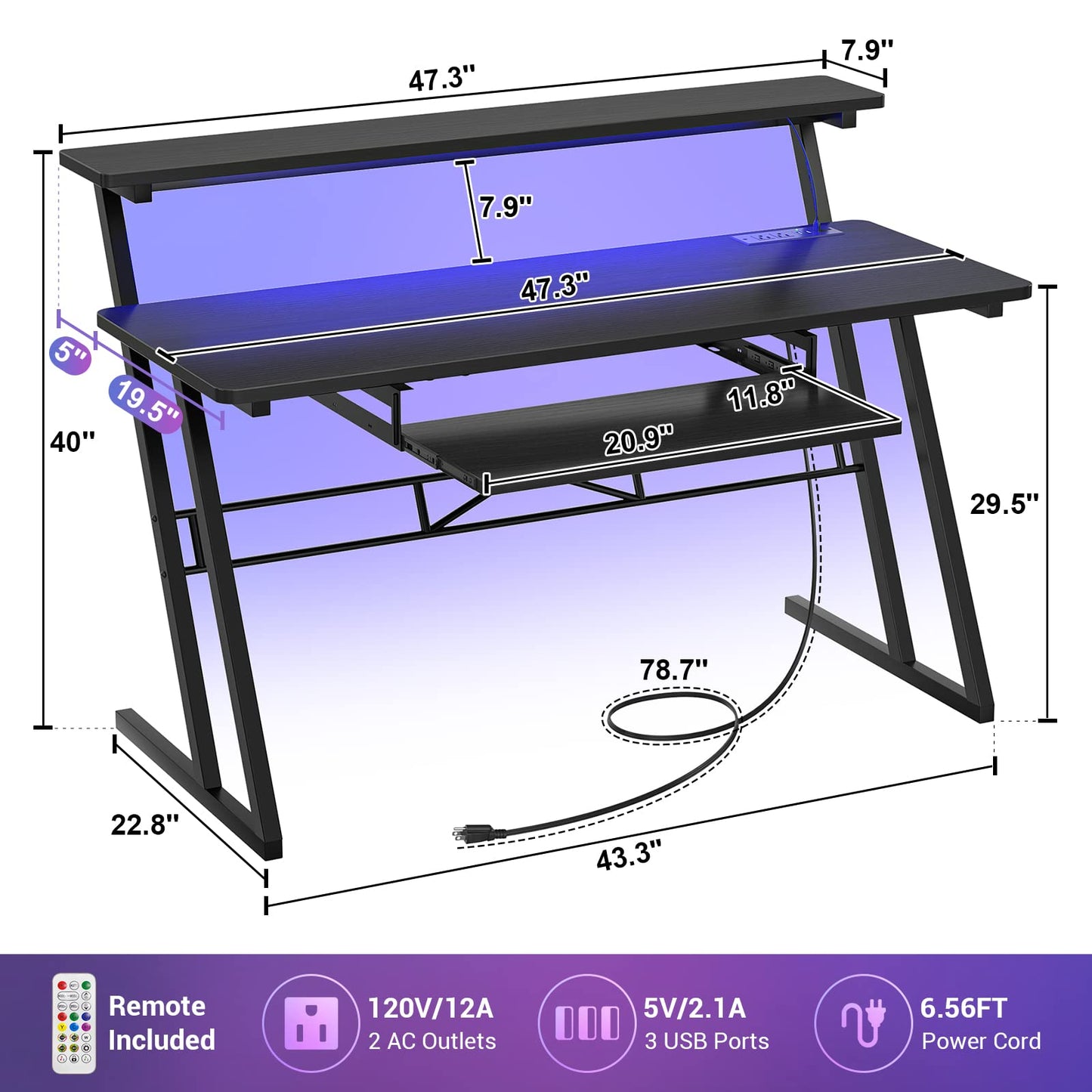 Armocity Music Studio Desk, Music Production Workstation with Power Outlets, Recording Studio Table Desks Music Producer for Home, Black