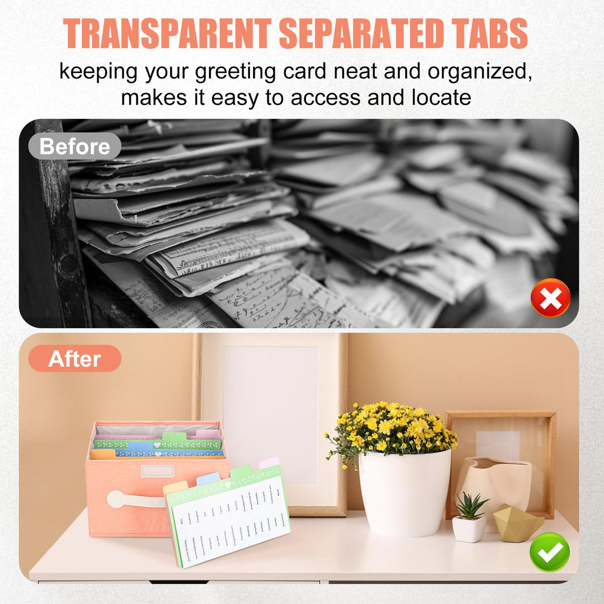 slcinwzdt Collapsible Greeting Card Storage Box with 16 Dividers, Ideal for Cards, Recipes, Photos, Envelopes - Pink, 84 Labels