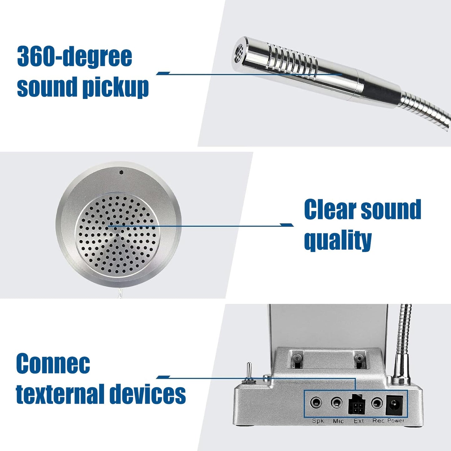 Retekess TW102 Window Microphone Speakers, Window Intercom System, 8M Cable with Loud Outer Speaker, Intercom System for Business, Bank, School, Hospital