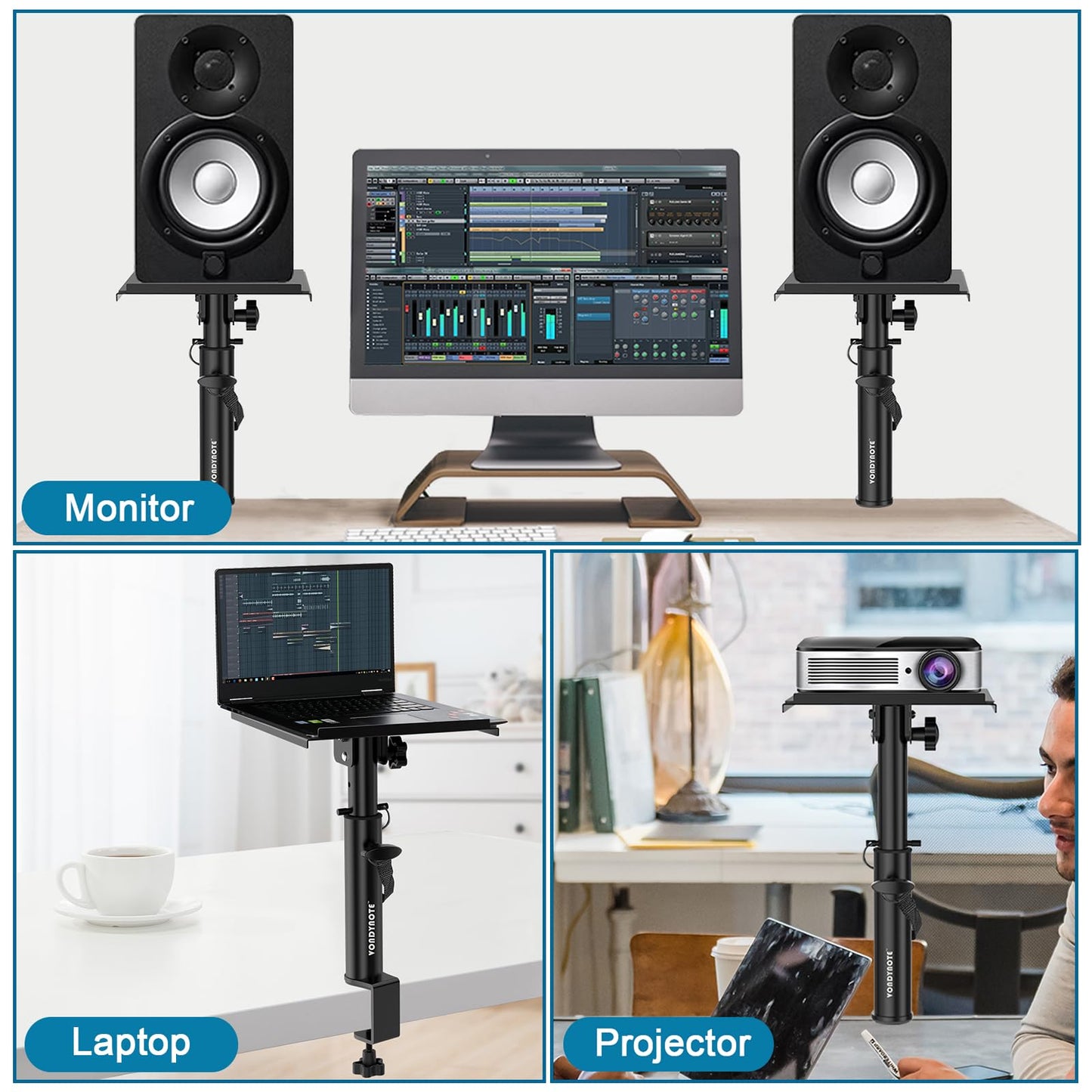 Vondynote Studio Monitor Stands Pair Heavy Duty Desk Clamp Speaker Stands with Adjustable Tilt Angle Tray of 0-12 °