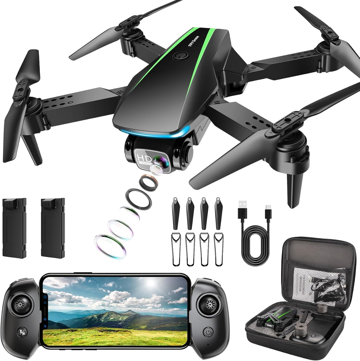 Oddire Mini Drone with Camera - 1080P HD Foldable Drone with Stable Hover, Gravity Control, Auto-Follow, Trajectory Flight, 90° Adjustable Lens, One Key Take Off/Land, 3D Flip, Drones for Adults