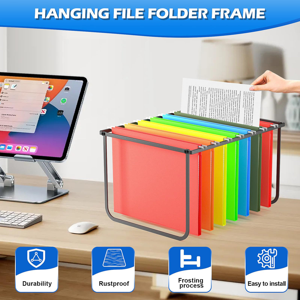 Vanulee Legal and Letter Size Hanging File Folder Frame,Hanging File Folder Holder for Desktop Organizer,Metal Rack for Filing Cabinet and File Drawer,12.4” Wide x 15.3” Long x 9.4" Height,Black