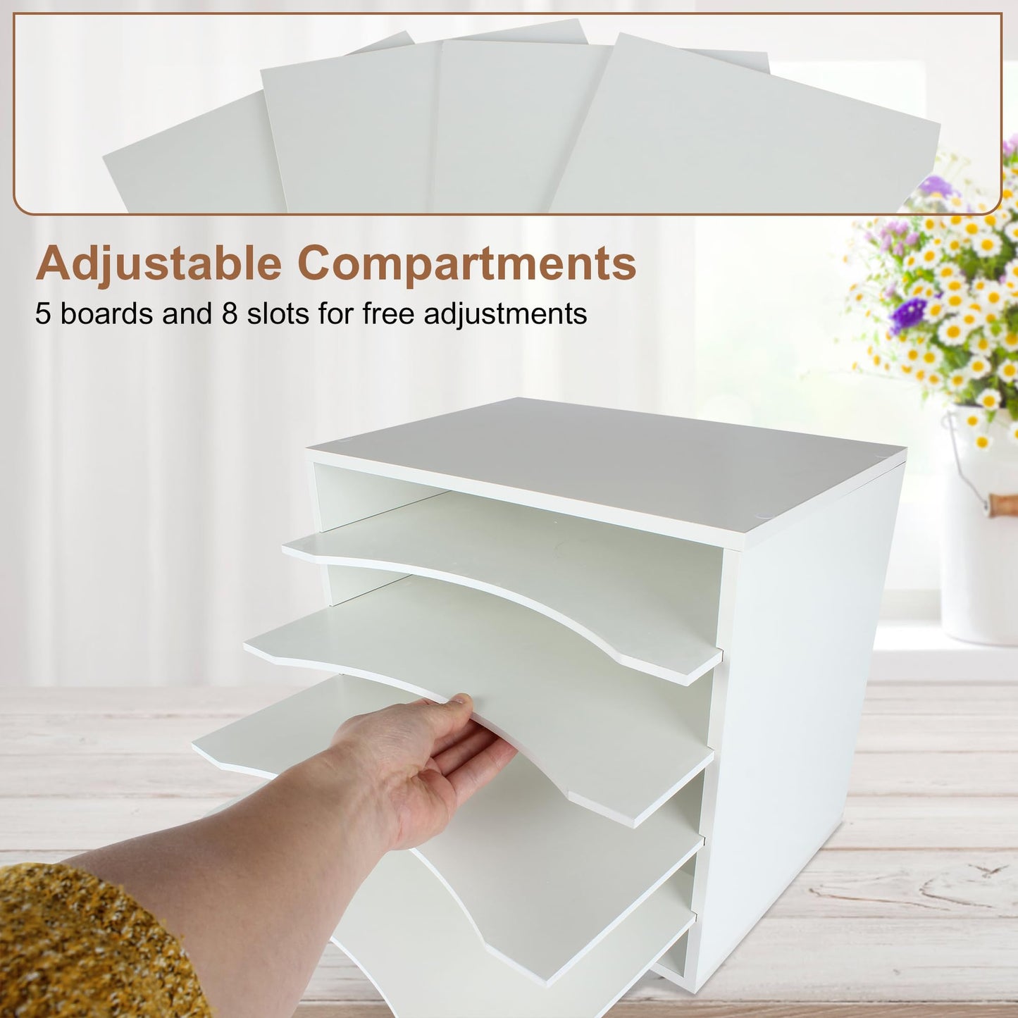 EMERIT Paper Organzier Wood Desktop Organizer Storage Letter Tray File Sorter with Adjustable Shelves for Home Office