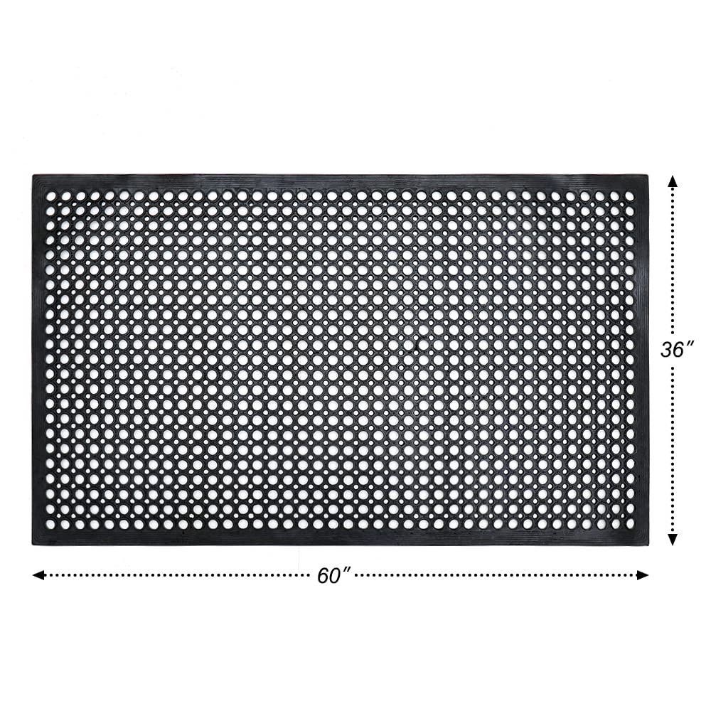 Anti-Fatigue Rubber Floor Mat - NANBOWANG Commercial Grade Grease Resistant Non-Slip Recycle Tyre Floor Mats for Restaurant Kitchen Bar Garden Outdoor Wet Area (36"x 60") Black