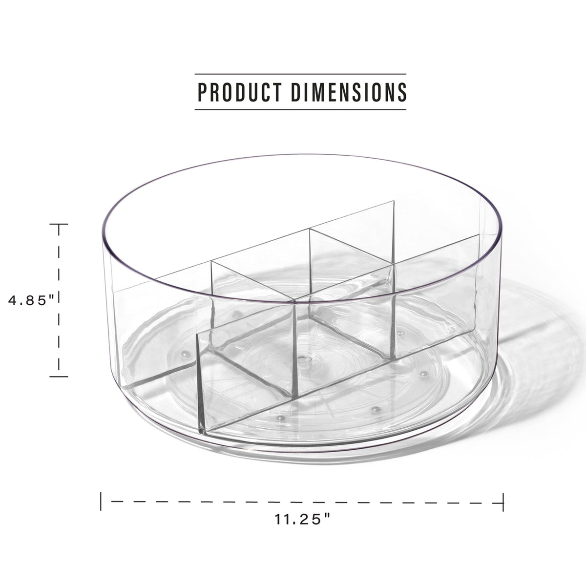 BINO Plastic Round Turntable Organizer with 5 Compartments - Clear | Spinning Divided Turntable Container | Rotating Organizer Storage for Bottle Condiments Fridge Kitchen Counter Pantry Bathroom
