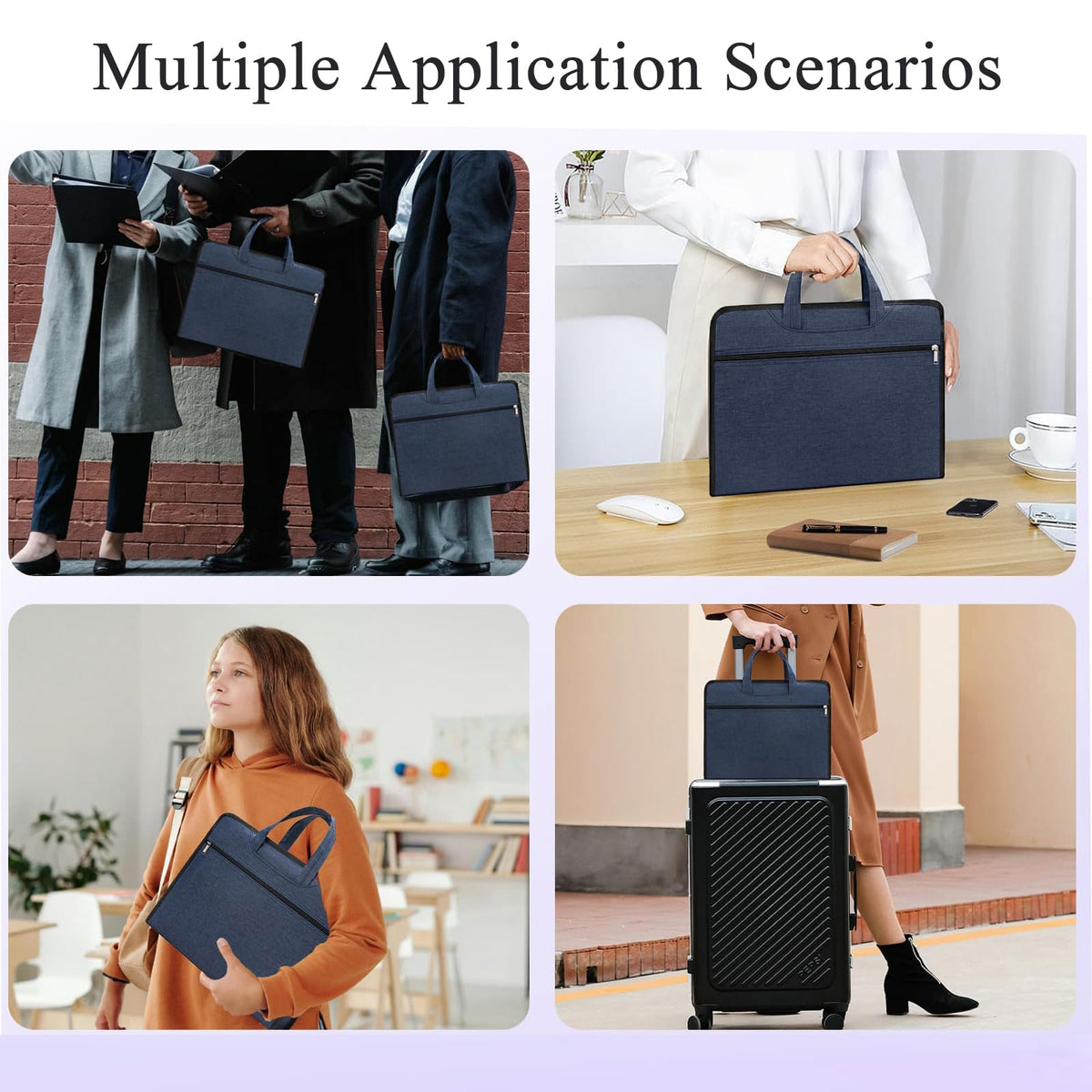 Oxford Zippered Document Bag Zippered File Bag with Handle Waterproof Portable Office Organizer File Tote Bag Pouch for Carrying Paper Laptop Files Books (Blue)