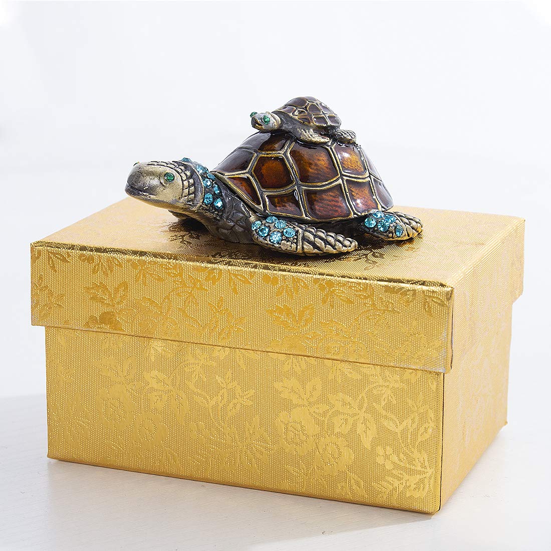 YU FENG Mother and Baby Turtle Figurines Jewelry Trinket Boxes Hinged Collectible Figurines