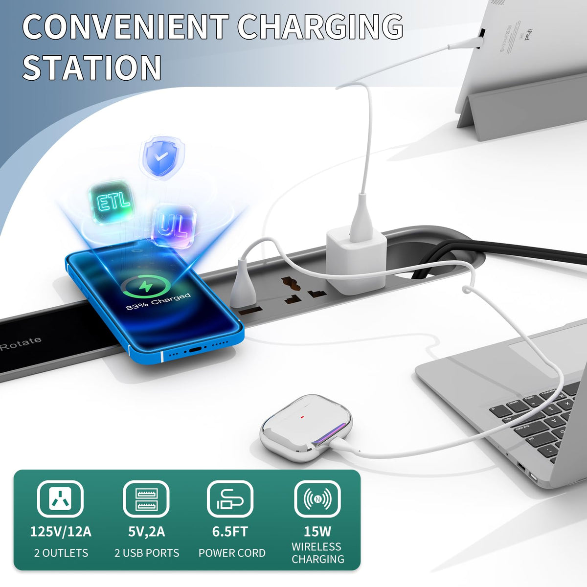 7.5FT Folding Conference Room Table for 6-8 People, 90.6" Meeting Seminar Table with Power Outlets & Cable Grommets Metal Frame for Office Conference, Executive & Collaborative Spaces (1, G, 90.6in)