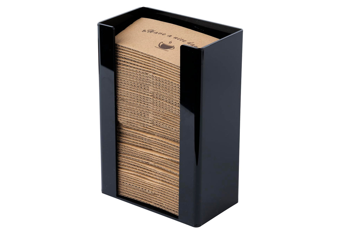 Inevibe Coffee Cup Sleeve Holder - Hot Collar Jacket Organizer for Bulk Storage, Black Vertical Dispenser for Coffee Clutches at Home or Restaurant, Countertop or Wall Mount