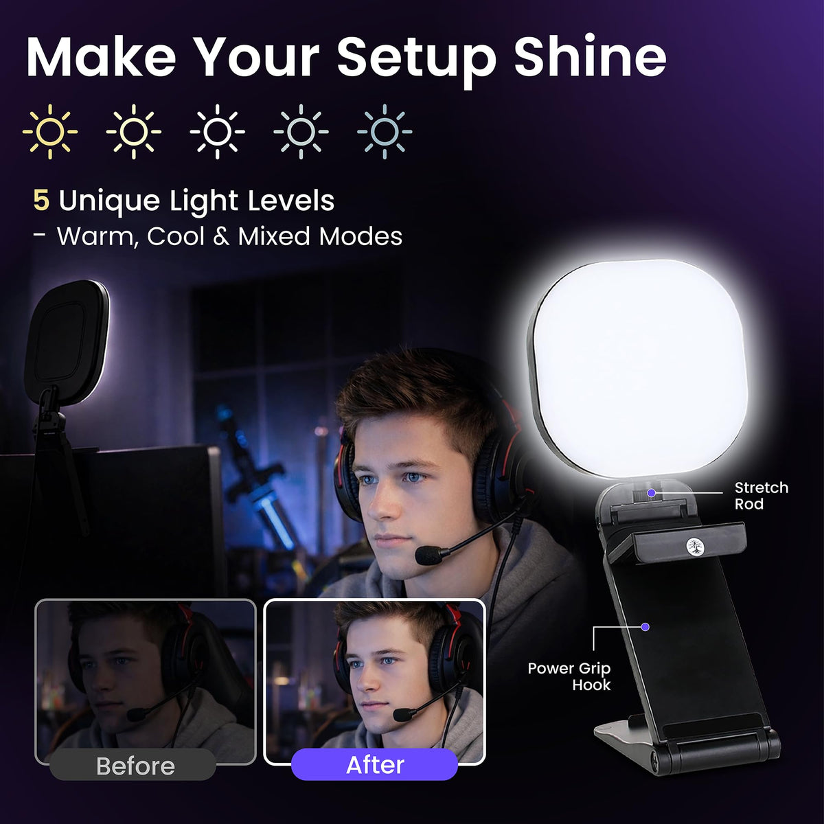 Webcam Streaming Kit with USB RGB Microphone & LED Light – 1080P 30FPS Streaming Camera Bundle for Twitch, YouTube, Podcasting, WFH – PC & Mac Compatible