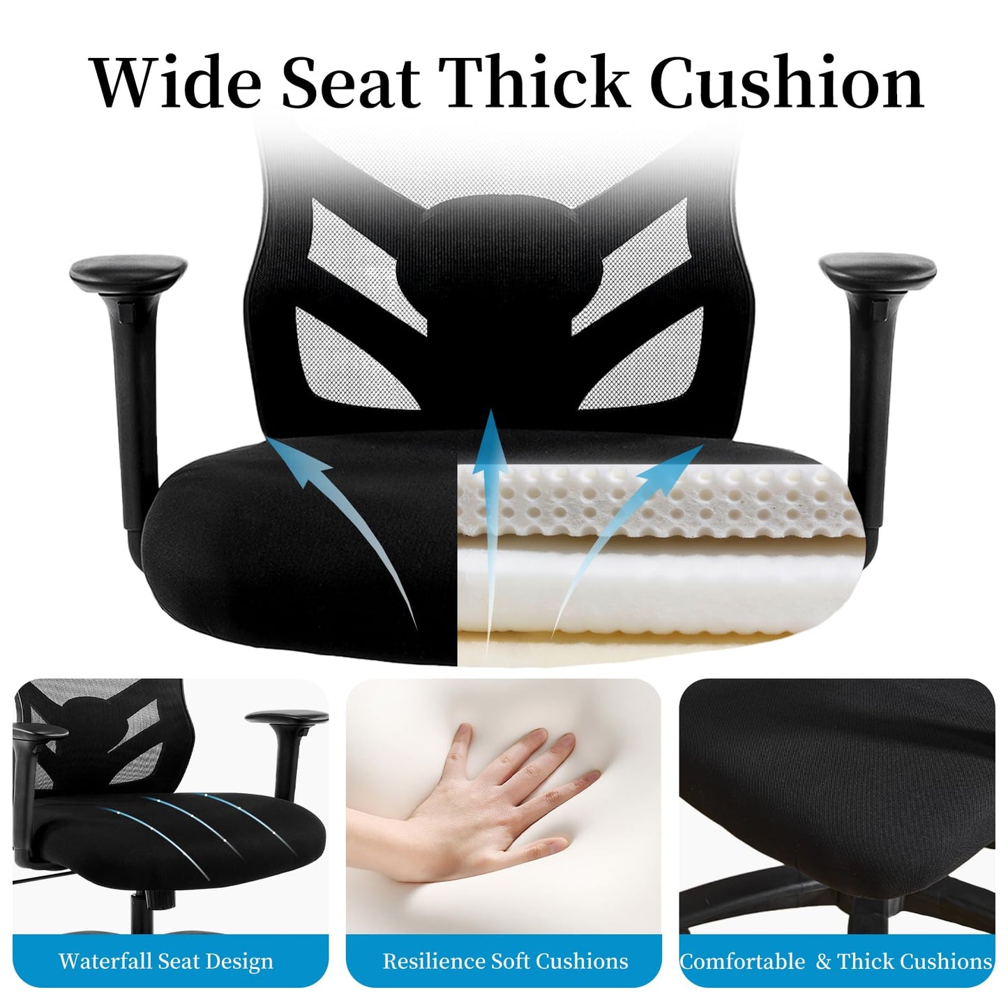 YFO Big and Tall Office Chair 500LBS - Computer Desk Chair with Adjustable Lumbar Support, Heavy Duty Ergonomic Mesh with 360 Rotation 4D Arm and Extra Wide Comfty Seat, Quiet Wheels for Adults, Black
