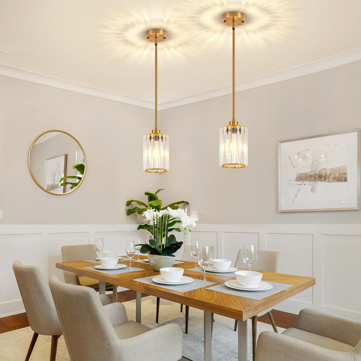 3 Pack Brushed Gold Pendant Lights Kitchen Island, Modern Crystal Kitchen Pendant Lighting Over Island Dining Room Light Fixtures Adjustable Hanging Pendant Light for Bathroom Hallway Foyer Bedroom