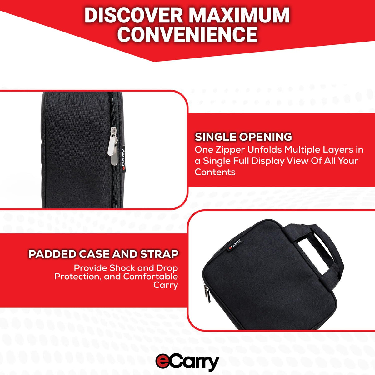 eCarry Electronics Organizer Case - Multi-Layer Full Flat Opening With Compartments and Pockets - Cord Organizer for Accessories, Cables, Electronics Travel