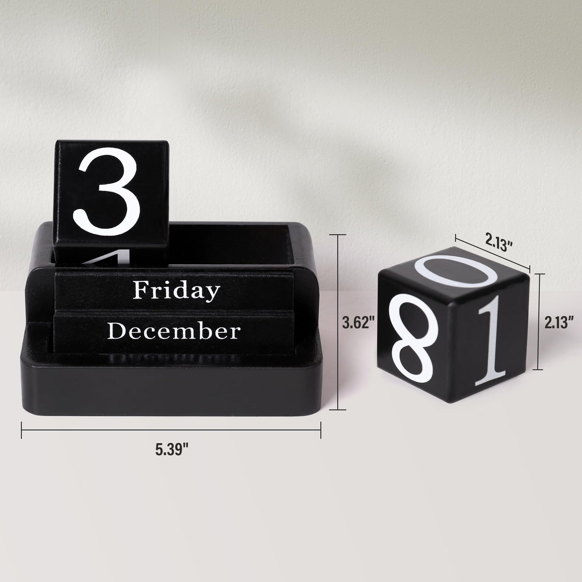 EASEYA Wooden Block Calendar for Desk, Daily Desktop Perpetual Desk Calendar, Modern Farmhouse Aesthetic Desk Accessories for Home Office Decor, Teacher, Classroom, Reusable Yearly, Black